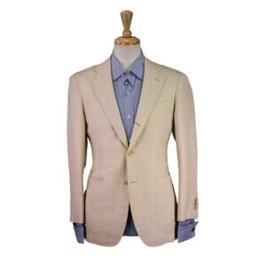 Gianni Campagna Ago D'oro Beige Cotton-Linen Patch Pocket Blazer Jacket 36S